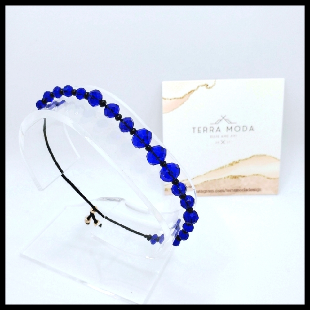 Terra Moda - Pull String Glass Bead Bracelet Blue